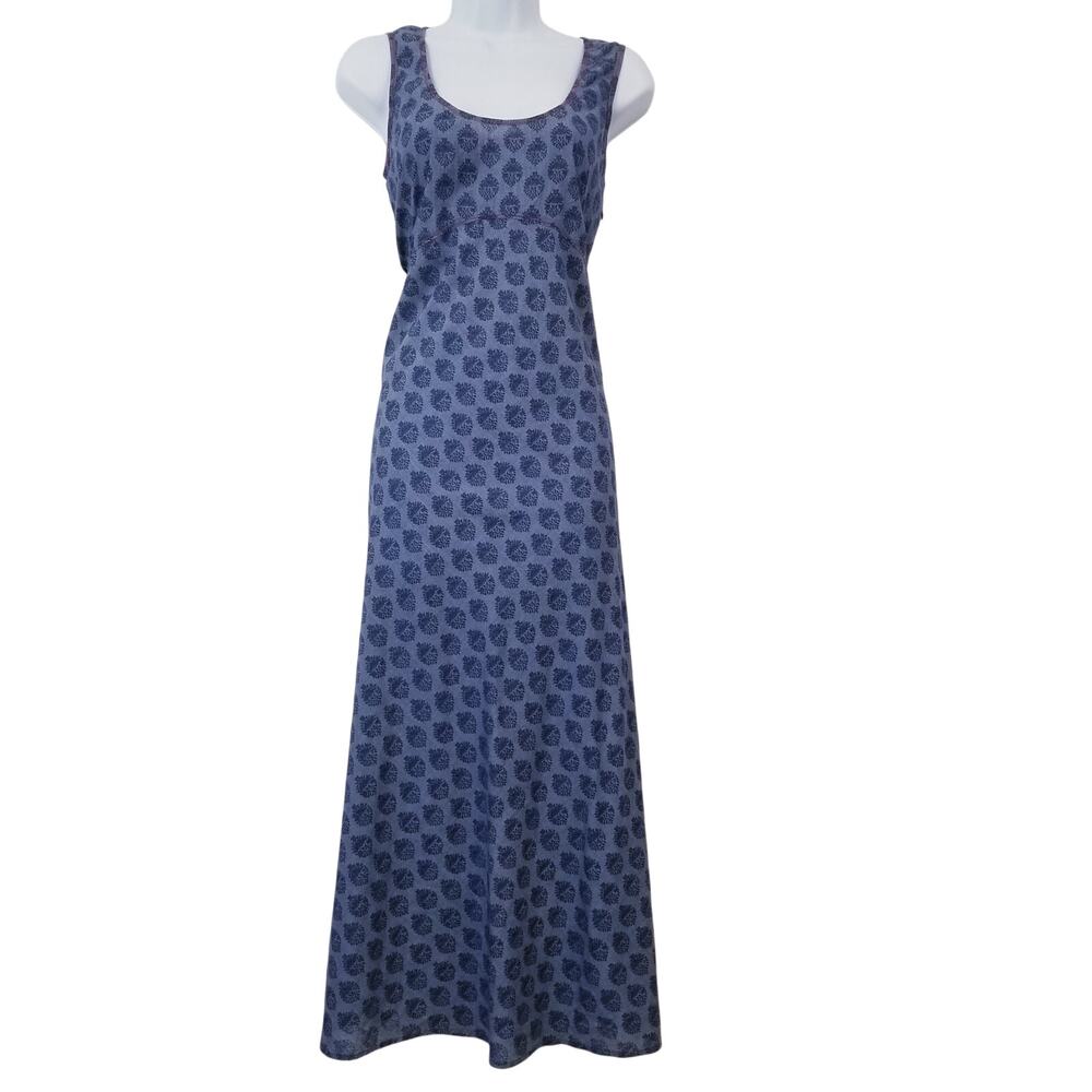Sundance Blue Chambray Maxi Dress Bohemian Pattern 100% Cotton Sleeveless